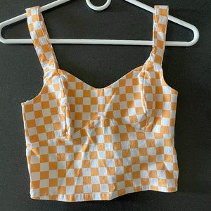 Orange and White checkered cropped tank top